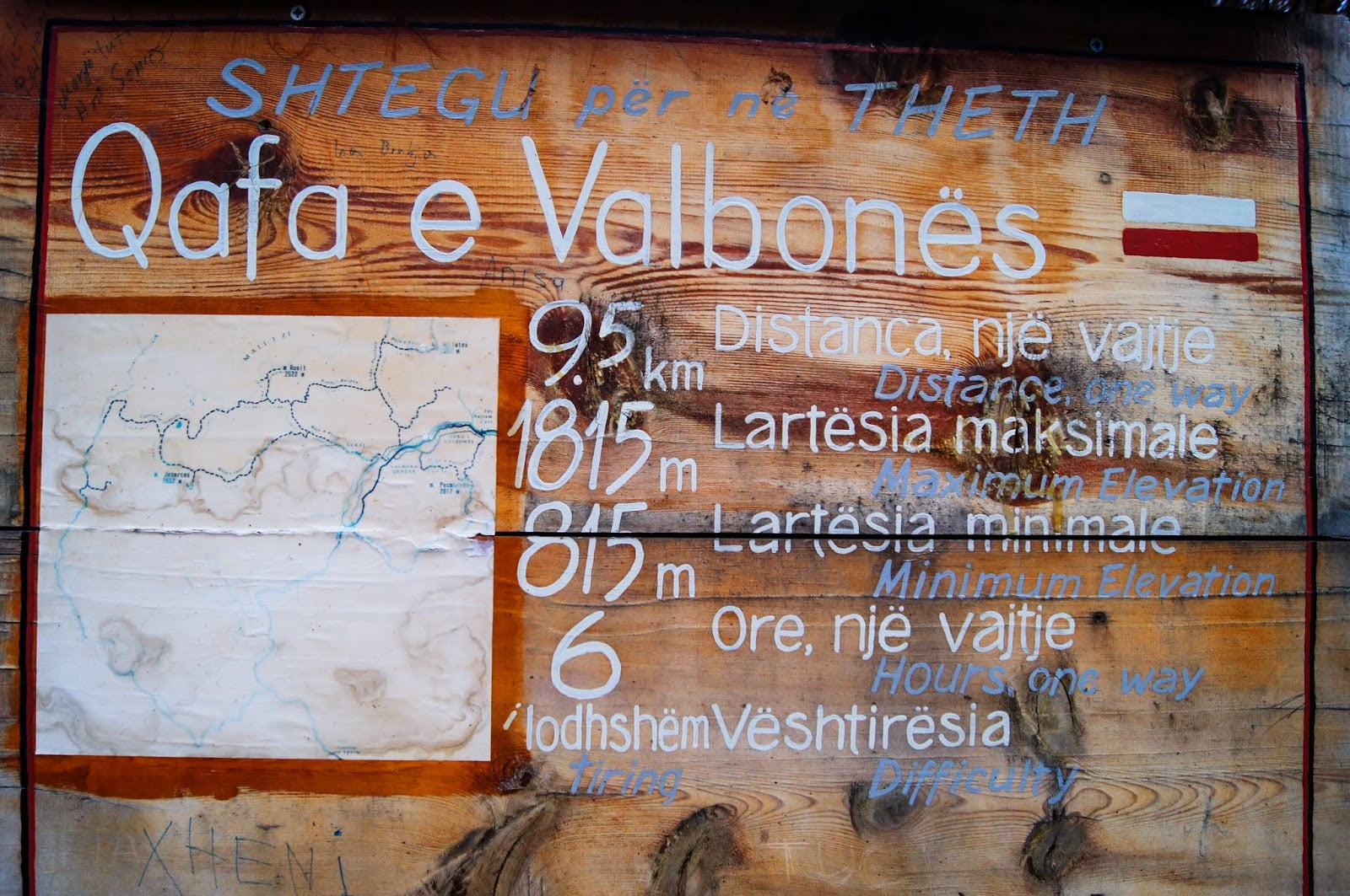 Información al inicio de la ruta. Caminata por el paso Valbona-Theth